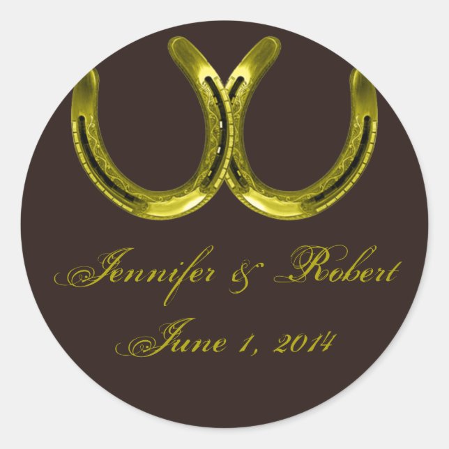 Adesivo Redondo Ouro ferradura no selo do envelope marrom (Frente)