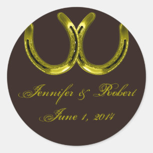 Adesivo Redondo Ouro ferradura no selo do envelope marrom