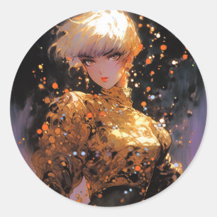 Adesivo Redondo Ouro Fiery Fantasy Anime Girl