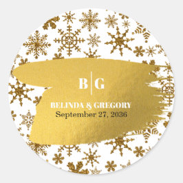 Adesivo Redondo Ouro Flocos de Neve Casamento de Natal Festivo