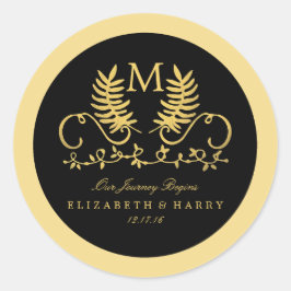 Adesivo Redondo Ouro Floral Emblem Wedding