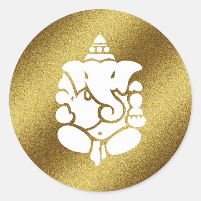 Adesivo Redondo Ouro Glitter Ganesha (Frente)