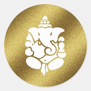 Adesivo Redondo Ouro Glitter Ganesha