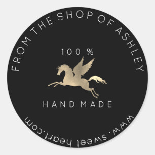 Adesivo Redondo Ouro Handmade do preto do cavalo de Pegasus da Web