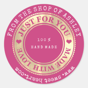 Adesivo Redondo Ouro Handmade do rosa do amor do coração da Web 