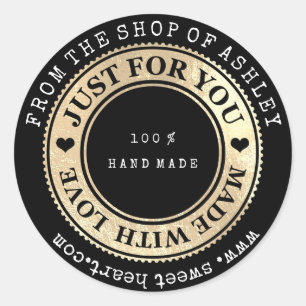Adesivo Redondo Ouro Handmade wow do preto do amor do coração da