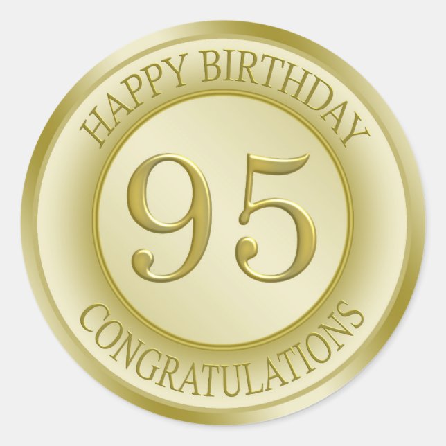 Adesivo Redondo Ouro Happy 95th Birthday Sticker (Frente)