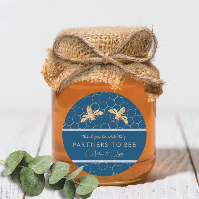 Adesivo Redondo Ouro Indigo & Honeycomb Chá de casamento de Abelha (Criador carregado)