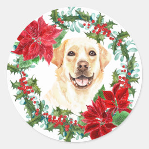Adesivo Redondo Ouro Lab Poinsettia Holly Holiday Wreath