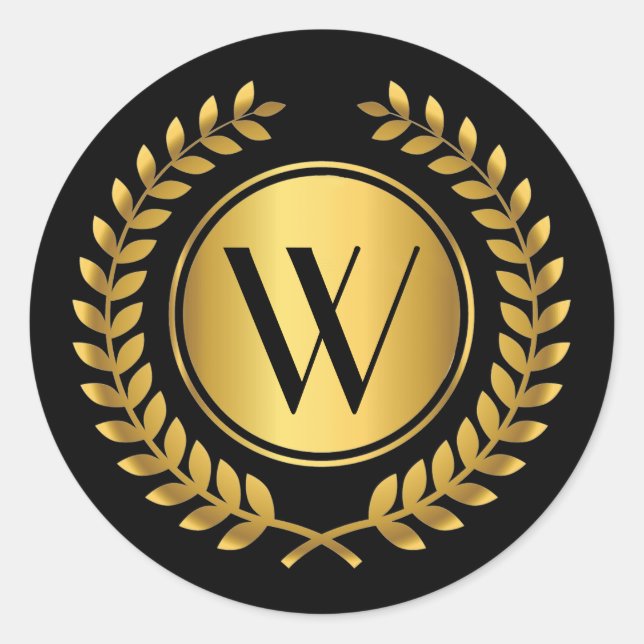 Adesivo Redondo Ouro Laurel Wreath Monograma (Frente)