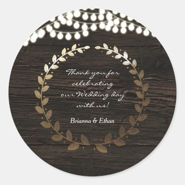Adesivo Redondo Ouro Leaf Wreath & Wood Lights Stickers Russos (Frente)