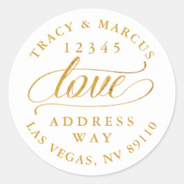 Adesivo Redondo Ouro Love Casais Endereço de Casamento