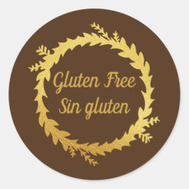 Adesivo Redondo Ouro Marrom Bilíngue Glúten Gratuito Gluten