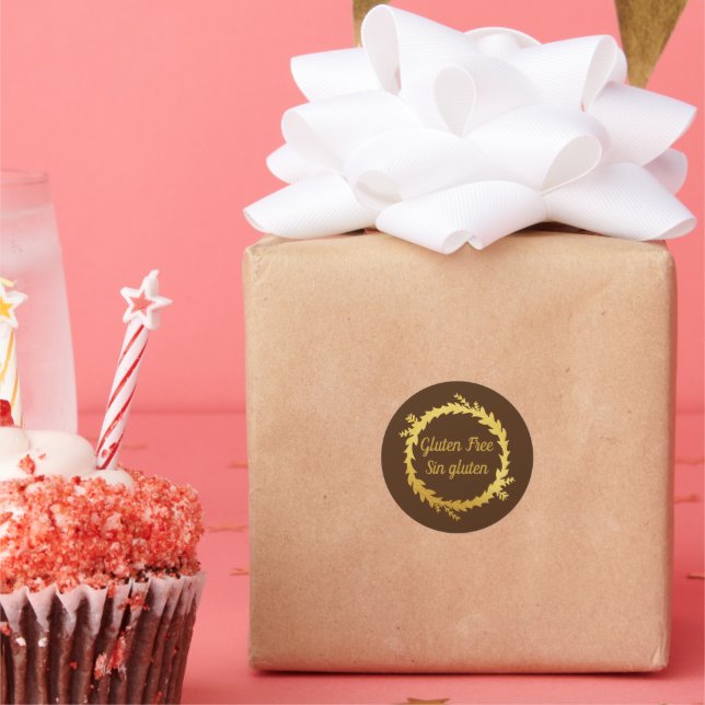 Adesivo Redondo Ouro Marrom Bilíngue Glúten Gratuito Gluten (Festa)