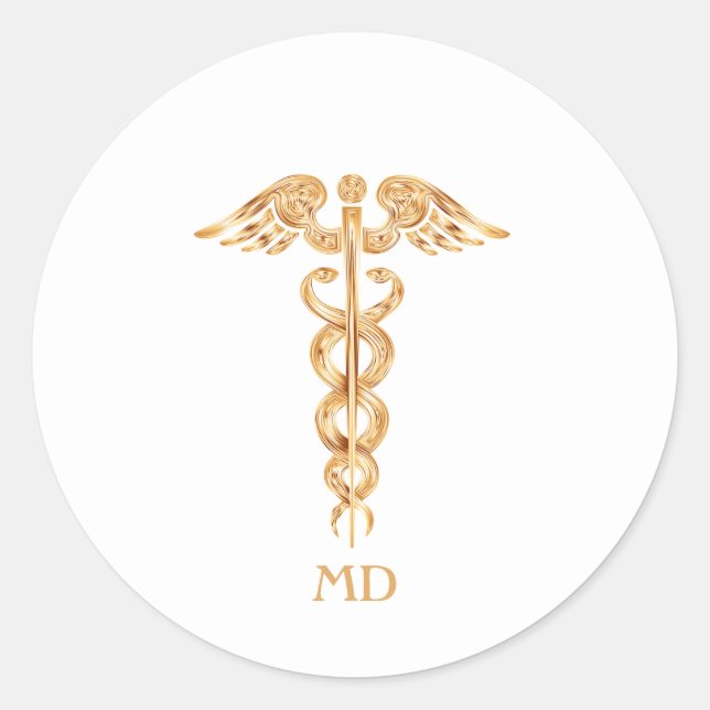 Adesivo Redondo Ouro Médico Caduceus (Frente)
