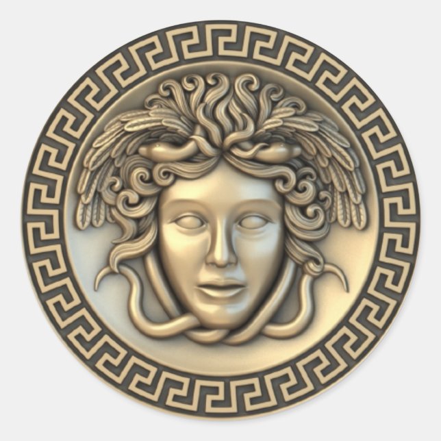 Adesivo Redondo Ouro Medusa 3D Gorgon (Frente)