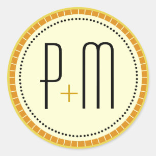 Adesivo Redondo Ouro monograma das linhas modernas