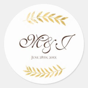 Adesivo Redondo Ouro monograma deixa ramificações e castanho escur