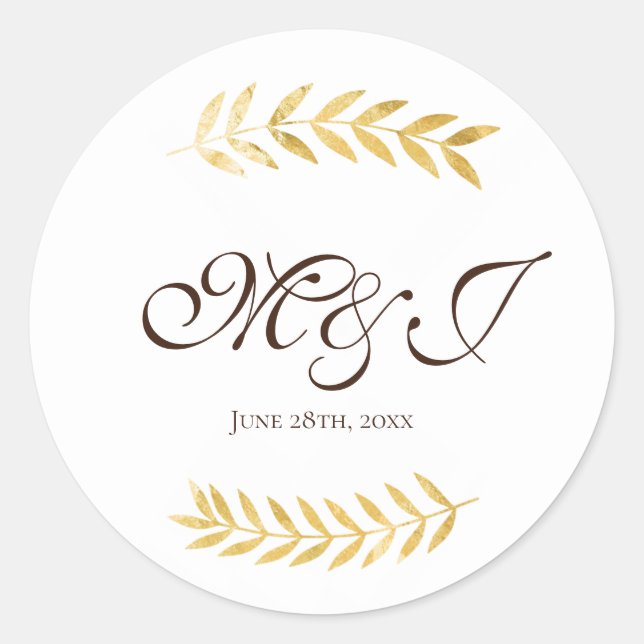 Adesivo Redondo Ouro monograma deixa ramificações e castanho escur (Frente)