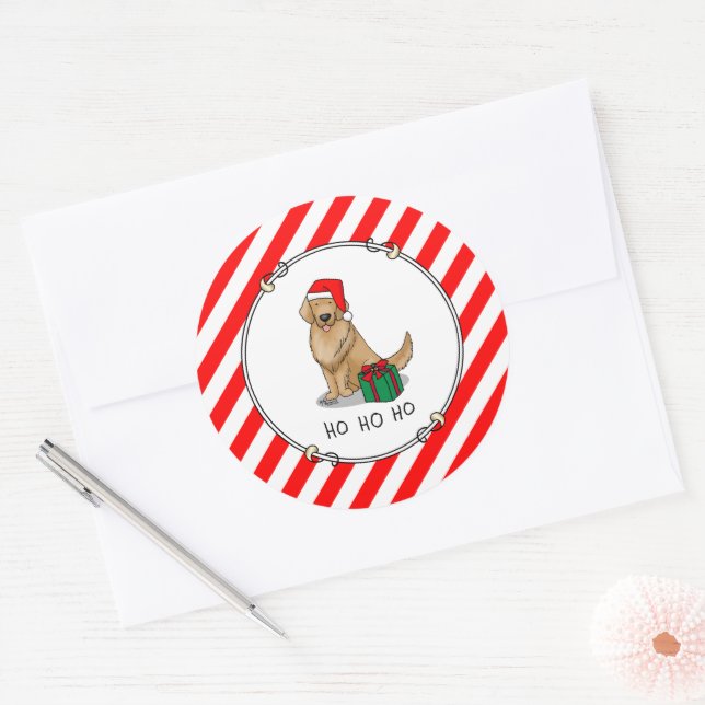 Adesivo Redondo Ouro Natal Santa Claus Cachorro de Retriever (Envelope)
