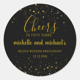 Adesivo Redondo Ouro Negro Parabéns aos 50 Anos Aniversário Dourad