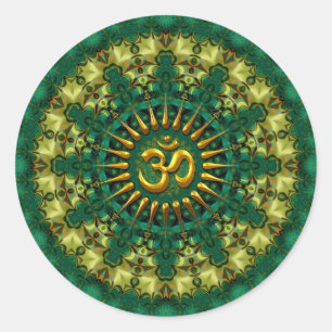 Adesivo Redondo Ouro Om & Nature Green Mandala Geometria