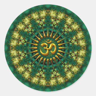 Adesivo Redondo Ouro Om & Nature Green Mandala Geometria