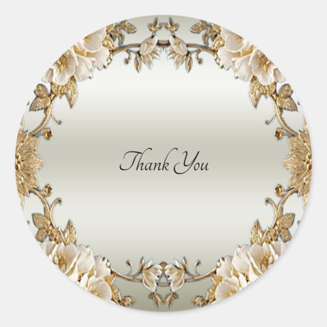 Adesivo Redondo Ouro Ornamentado Flores Vinheta (Frente)