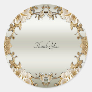 Adesivo Redondo Ouro Ornamentado Flores Vinheta
