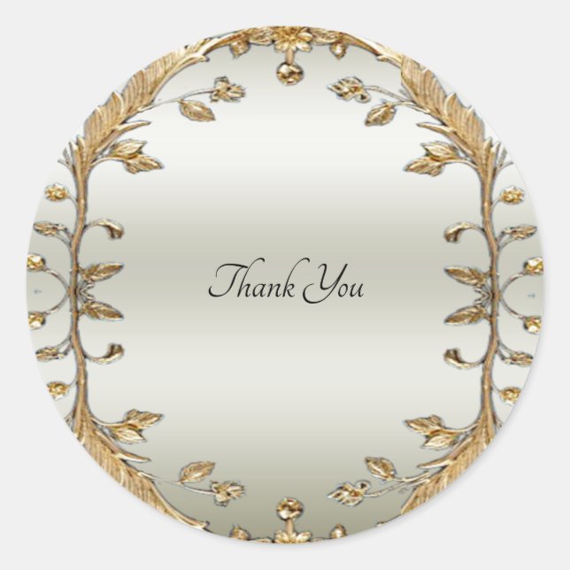 Adesivo Redondo Ouro Ornamentado Flores Vinheta (Frente)