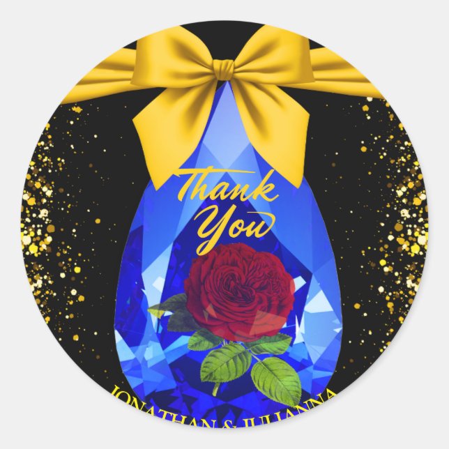 Adesivo Redondo Ouro & Pedra Preciosa Diamante Rosa Chic Obrigada (Frente)