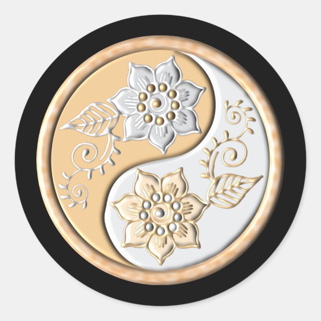 Adesivo Redondo Ouro & Prata Yin Yang  (Frente)