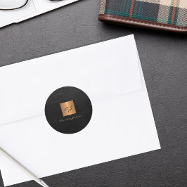 Adesivo Redondo ouro preto elegante monograma nome couro