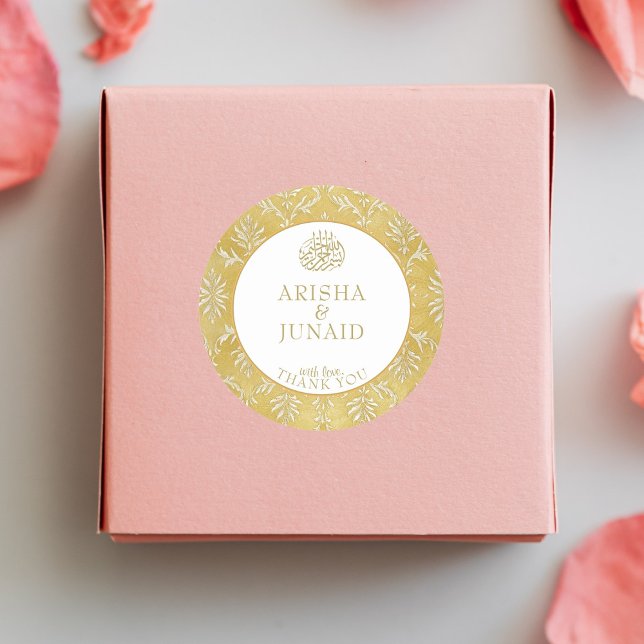 Adesivo Redondo Ouro Real Islâmico Damasco, Favor do Casamento Muç (Criador carregado)