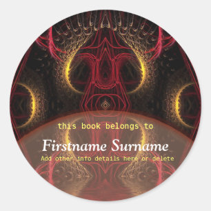 Adesivo Redondo Ouro Red Mushroom Fractal Art Bookplate Stick