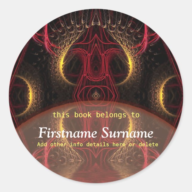Adesivo Redondo Ouro Red Mushroom Fractal Art Bookplate Stick (Frente)