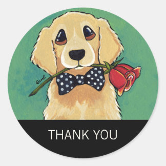 Adesivo Redondo Ouro Retriever com Rosa Obrigado Stickers