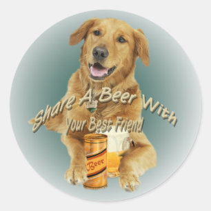 Adesivo Redondo Ouro Retriever Compartilha Uma Cerveja