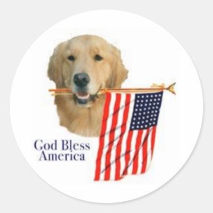 Adesivo Redondo Ouro Retriever Deus abençoe America Sticker