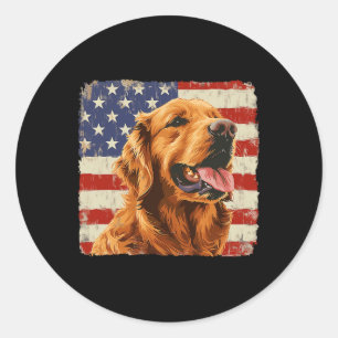 Adesivo Redondo Ouro Retriever Dog America Flag Shirt Independente