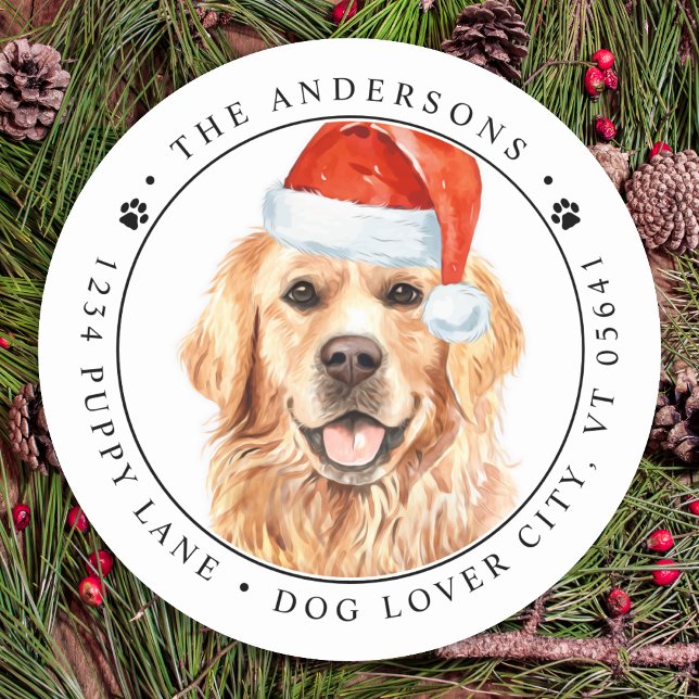 Adesivo Redondo Ouro Retriever Dog Engraçado Endereço de Retorno (Criador carregado)