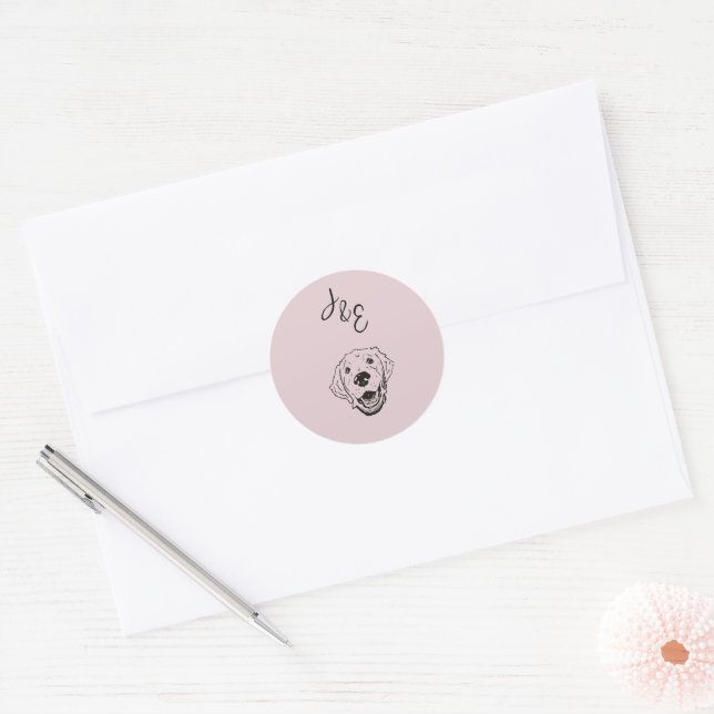Adesivo Redondo Ouro Retriever Dog Sticker para Casamento (Envelope)