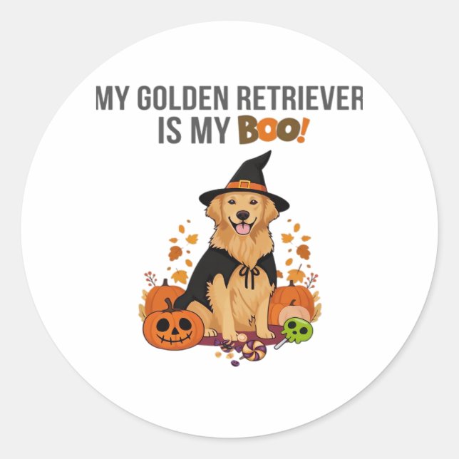 Adesivo Redondo Ouro Retriever Halloween Cachorro Meu Ouro Recuper (Frente)