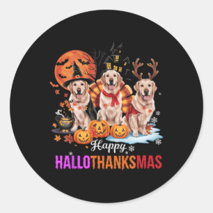 Adesivo Redondo Ouro Retriever Happy Hallothanksmas Halloween