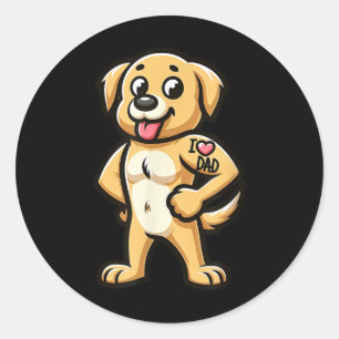 Adesivo Redondo Ouro Retriever I Love Pai Funny Dog Tattoo _1
