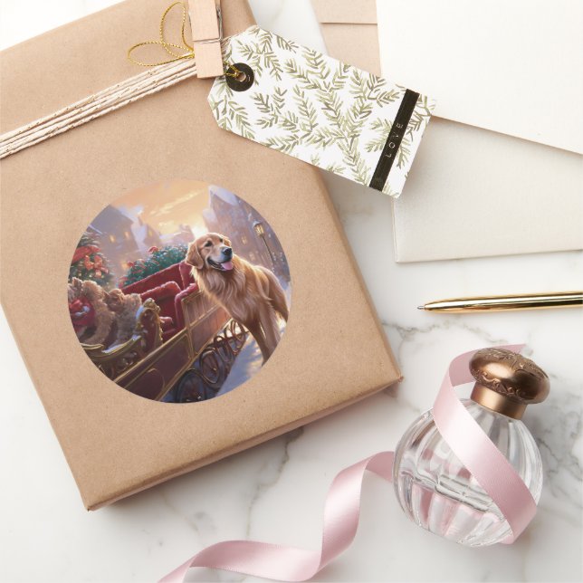 Adesivo Redondo Ouro Retriever Natal Festivo (Presentear)