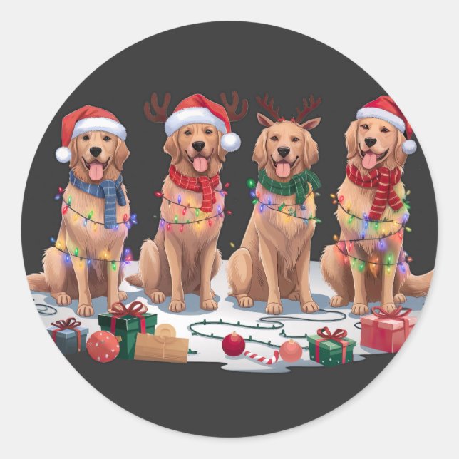 Adesivo Redondo Ouro Retriever Papai Noel chora no Natal (Frente)