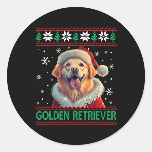 Adesivo Redondo Ouro Retriever Santa Hat Natal Feio (Frente)