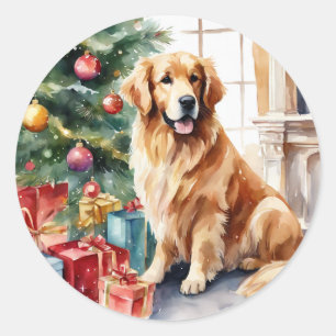 Adesivo Redondo Ouro Retriever Watercolor