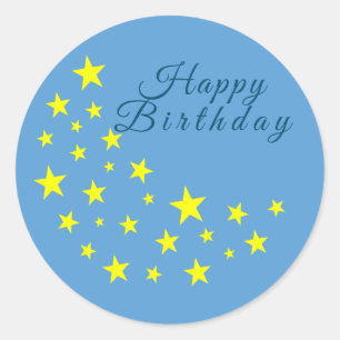 Adesivo Redondo Ouro Starry Moon no Picton Blue Happy Birday